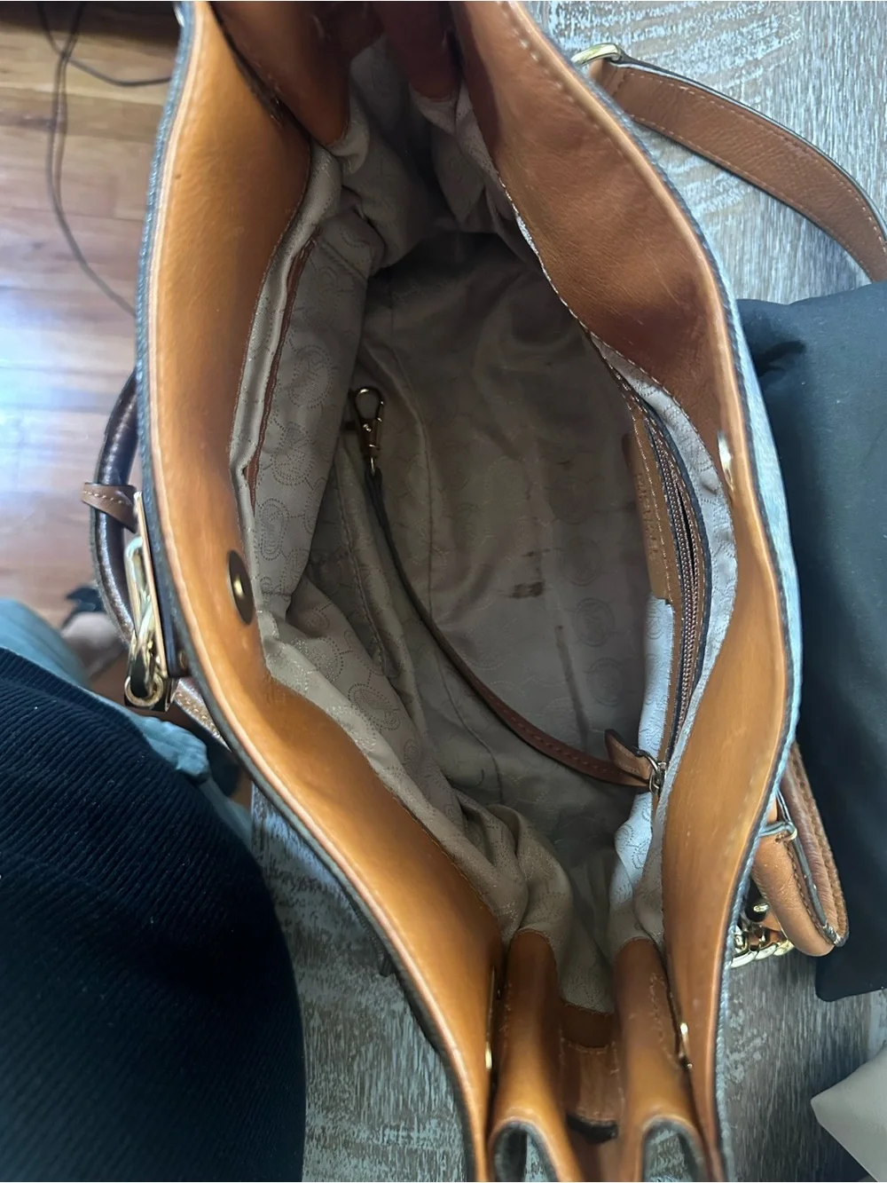Michael Kors Brown and Tan Logo Tote Satchel
